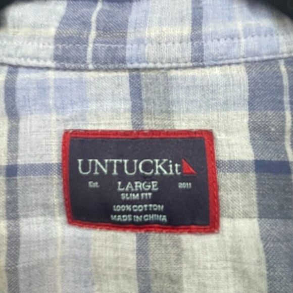 UNTUCKit Blue and Gray Plaid Casual Button Down Shirt - Picture 3 of 10